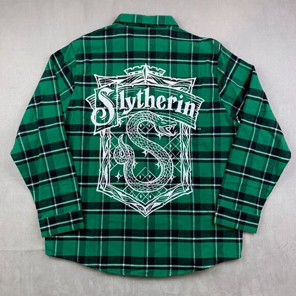 Harry Potter Cakeworthy Mens Shirt XL Green Plaid Flannel Button Up Slytherin - Picture 1 of 8